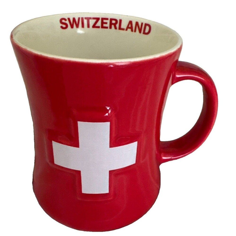 Swiss Flag Mug Red & White Cross Coffee Cup Switzerland New Without Tags